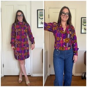 70s Vintage Acrylic Barkcloth Honeymoon Set - Dress and Shirt